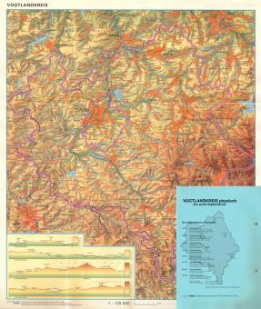Vogtlandkreiskarte physisch Wandkarte laminiert, 1150x1390mm, M 1:50 000 Aufhängekordel Holzstab 